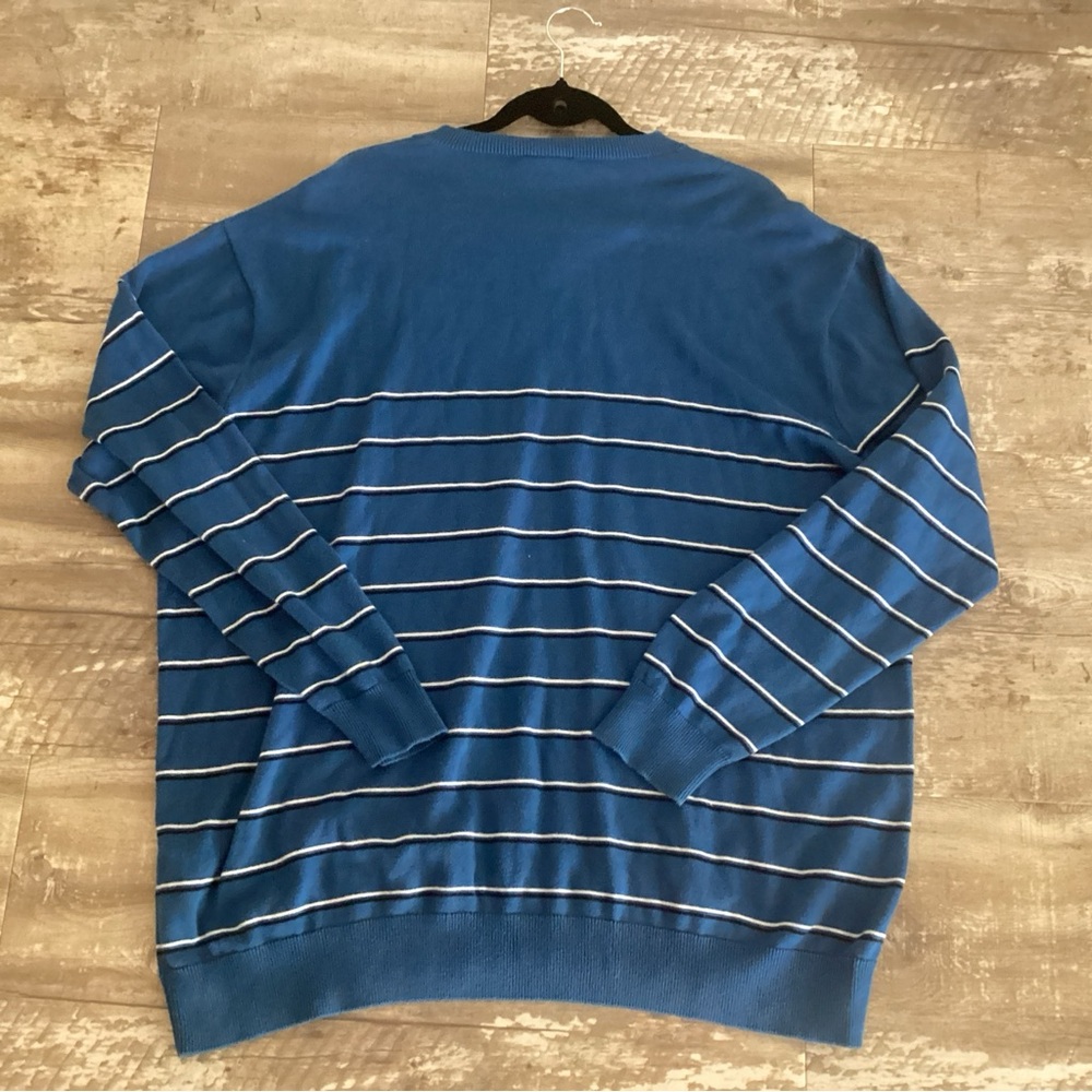 LACOSTE Knit Sweater Blue V-Neck Striped Alligator Logo Men's 4XL (Size 9) - Picture 6 of 6